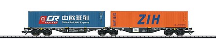 Trix 24802 HO Scale Type Sggrss 80 Articulated Container Car with 2 40' Containers - Ready to Run -- Polish State Railroad (Era VI, Black Car; CR Express, ZIH Containers)