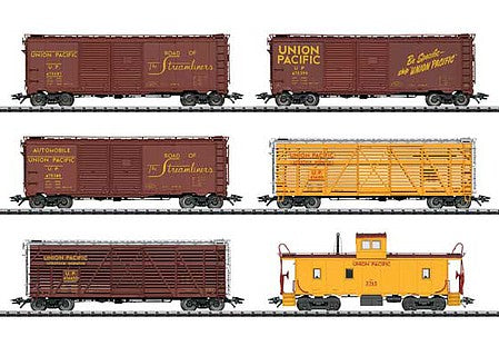 Trix 24914 HO Scale 3 40' Double-Door Boxcars, 2 Stock Cars, CA-3 Caboose - Ready-to-Run -- Union Pacific (Mixed Schemes)
