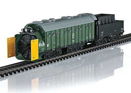 Trix 24966 HO Scale Henschel Steam-Powered Rotary Snowplow with Smoke - 3-Rail - Ready-to-Run -- German Federal Railway (Era III 1970; green, black, yellow)