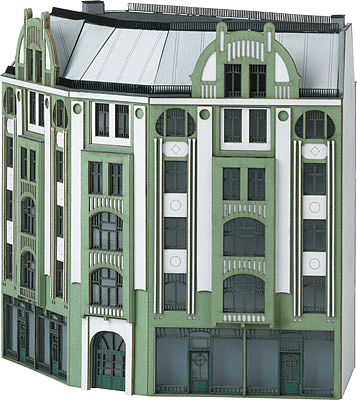 Trix 66309 N Scale 6-Story Art Nouveau Corner Storefront/Apartment City Building - Minitrix -- Laser-Cut Cardstock Kit - 7-1/8 x 4-5/16 x 6-1/8" 18 x 11 x 15.5cm, 30-Degree