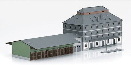 Trix 66324 N Scale Raiffeisen Warehouse with Market - Minitrix -- Laser-Cut Cardstock Kit - 6-7/8 x 3-7/8" 17.4 x 9.8cm