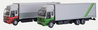 TomyTec 256946 N Scale 2 Semi Trucks -- 1 Each: White, Green; White, Red