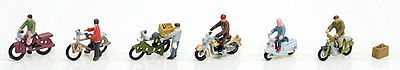TomyTec 259527 N Scale Motorcycle & Bicycle Set - Assembled -- 3 Each with Riders