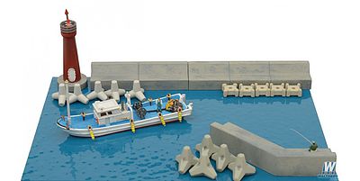 TomyTec 263081 N Scale Dockside Details -- Kit - Includes Breakwater Wall, Pylons, Lighthouse