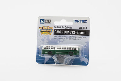 TomyTec 264354 N Scale North American GMC TDH-4512 Bus - Unpowered - World Bus Collection -- Green, White