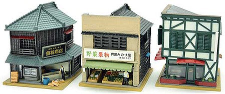 TomyTec 284482 N Scale Fish Shop, Vegetable Shop, Coffee Shop 3-3-Building Set -- Kit