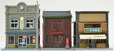 TomyTec 288619 N Scale Storefront Set A -- Kit - One Each: Jewelry Store, Post Office, Drug Store