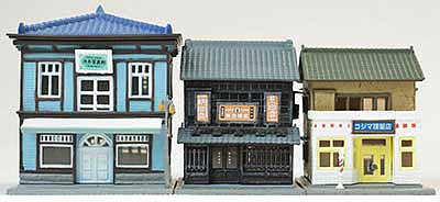 TomyTec 288626 N Scale Storefront Set B -- Kit - One Each: Liquor Store, Photo Studio, Barber Shop