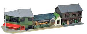 TomyTec 301110 N Scale Downtown Street 3-Building Set B -- Kit - Corner Restaurant, 2 Wooden Tenement Houses, Western Style House