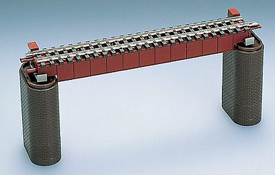 TomyTec 3028 N Scale Deck Girder Bridge w/2 Piers - Fine Track -- Assembled - Single Track (red) 5-1/2" 14cm