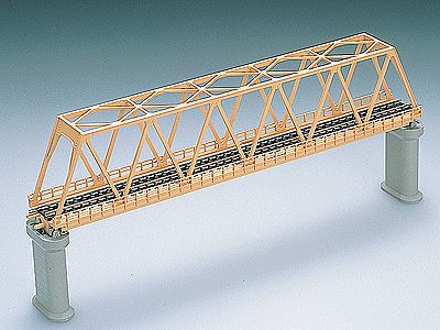 TomyTec 3032 N Scale Through Truss Bridge w/2 Piers - Fine Track -- Assembled - Single Track (cream) 11" 28cm