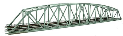TomyTec 3222 N Scale Curved Chord Through Truss Bridge w/2 Piers - Fine Track -- Assembled - Double-Track - 22" 55.9cm (blue)
