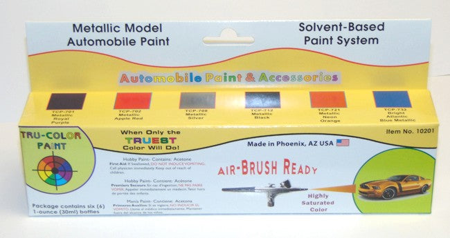 Tru Color Paint 10201 Solvent-Based Metallic Automobile (6 Colors) 1oz Bottles