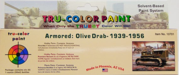 Tru Color Paint 10701 Solvent-Based Armored Olive Drab 1939-1956 (6 Colors) 1oz Bottles