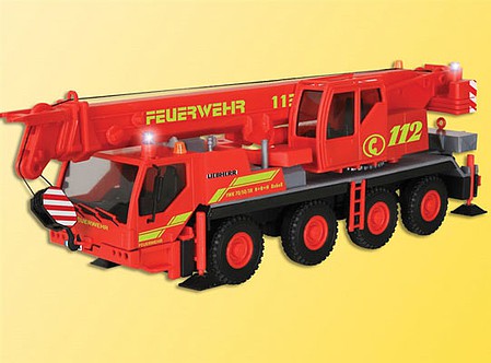Viessmann 1141 HO Scale Liebherr LTM 1050/4 4-Axle Crane w/Working Blue Warning Lights -- Fire Department (red, yellow, German Lettering) 14-16 Volts