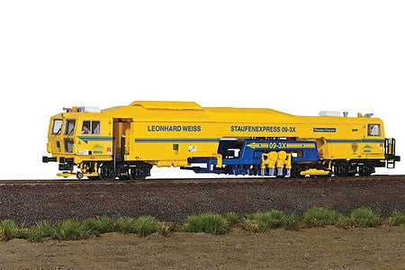 Viessmann 2654 HO Scale Plasser & Theurer 09-3X Production Tamper - 3-Rail AC w/Sound & Digital -- Staufenexpress Leonhard Weiss (yellow, blue)