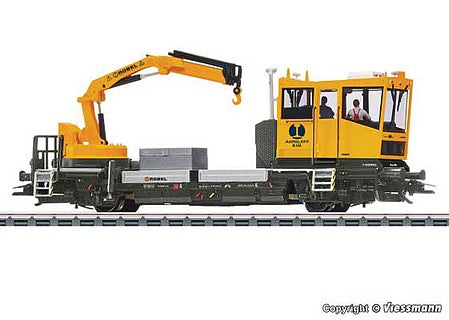 Viessmann 26829 HO Scale Robel 54.22 Track Maintenance Car with Working Crane, Sound and DCC -- Aarsleff (yellow, black)