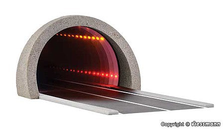 Viessmann 5098 HO Scale Road Tunnel with Modern Concrete Portal and LED Interior Lights - Stone Art -- 4-3/4 x 3 x 1-3/4" 12 x 7.6 x 4.5cm with 7-1/16" 18cm of Roadway