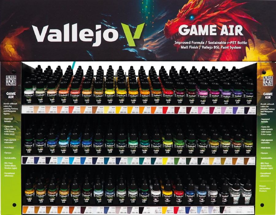 Vallejo 10111 NEW Game Air Paint Deal w/Rack (6 each: 51 colors, 7 primers, 2 auxiliaries)