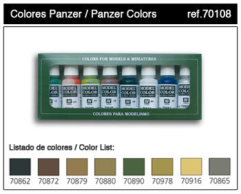 Vallejo 70108 17ml Bottle Panzer Model Color Paint Set (8 Colors)