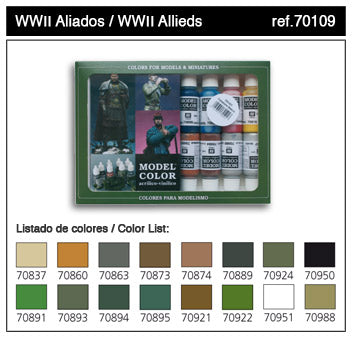 Vallejo 70109 17ml Bottle WWII Allied Model Color Paint Set (16 Colors)