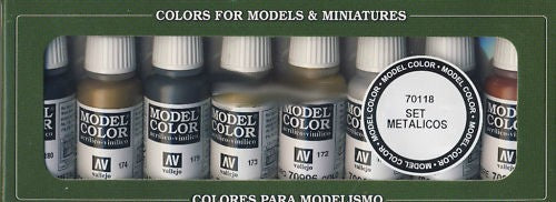 Vallejo 70118 17ml Bottle Metallics Model Color Paint Set (8 Colors)