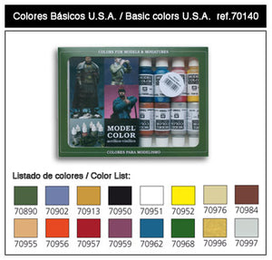 Vallejo 70140 17ml Bottle Basic USA Model Color Paint Set (16 Colors)