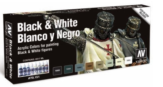 Vallejo 70151 17ml Bottle Blacks & Whites Model Color Paint Set (8 Colors)
