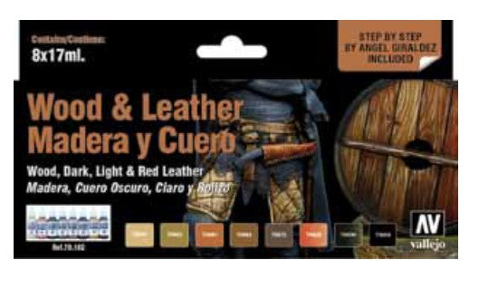 Vallejo 70182 17ml Bottle Wood & Leather Model Color Paint Set (8 Colors)