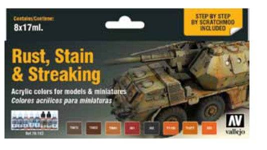 Vallejo 70183 17ml Bottle Rust, Stain & Streaking Model Color Paint Set (8 Colors)
