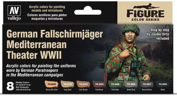 Vallejo 70188 17ml Bottle WWII German Fallschirmjager Mediterranean Theater Uniforms Model Color Paint Set (8 Colors)