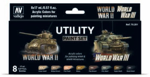 Vallejo 70201 17ml Bottle WWII & WWIII Wargames Utility Model Color Paint Set (8 Colors)