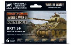Vallejo 70204 17ml Bottle WWII Wargames British Armour & Infantry Model Color Paint Set (6 Colors)