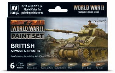 Vallejo 70204 17ml Bottle WWII Wargames British Armour & Infantry Model Color Paint Set (6 Colors)