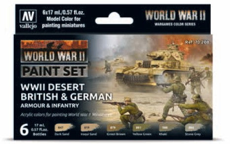 Vallejo 70208 17ml Bottle WWII Wargames Desert British & German Armour/Infantry Model Color Paint Set (6 Colors)