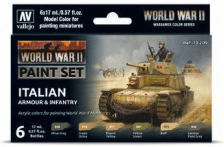 Vallejo 70209 17ml Bottle WWII Wargames Italian Armour/Infantry Model Color Paint Set (6 Colors)