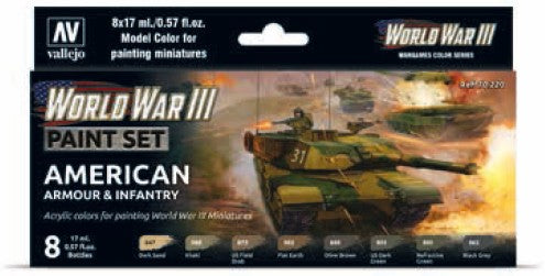 Vallejo 70220 17ml Bottle WWIII Wargames American Armour/Infantry Model Color Paint Set (8 Colors)