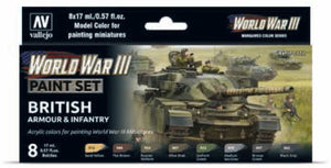 Vallejo 70222 17ml Bottle WWIII Wargames British Armour/Infantry Model Color Paint Set (8 Colors)