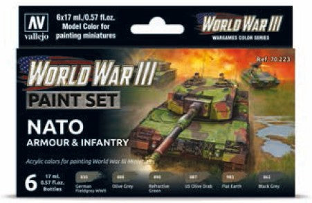 Vallejo 70223 17ml Bottle WWIII Wargames NATO Armour/Infantry Model Color Paint Set (6 Colors)