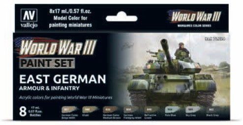 Vallejo 70224 17ml Bottle WWIII Wargames East German Armour/Infantry Model Color Paint Set (8 Colors)