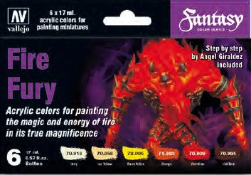 Vallejo 70243 17ml Bottle Fantasy Fire Fury Model Color Paint Set (6 Colors)