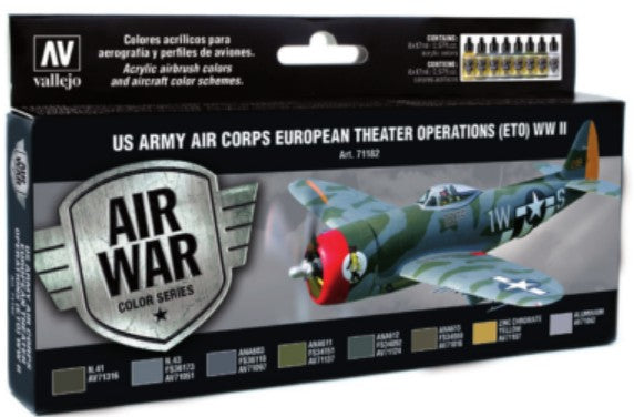 Vallejo 71182 17ml Bottle WWII US Army Air Corps European Theater Operations (ETO) Model Air War Paint Set (8 Colors)