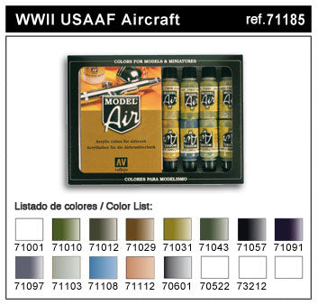 Vallejo 71185 17ml Bottle WWII USAAF Model Air Paint Set (16 Colors)