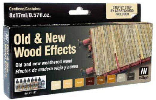 Vallejo 71187 17ml Bottle Old & New Wood Effects Model Air Paint Set (8 Colors)