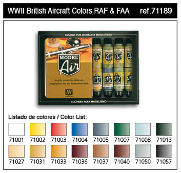 Vallejo 71189 17ml Bottle WWII British Aircraft Model Air Paint Set (16 Colors)