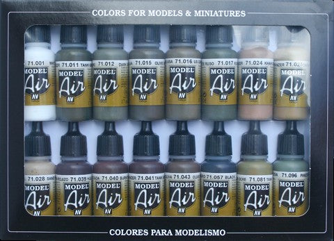 Vallejo 71190 17ml Bottle WWII German/Allied Model Air Paint Set (16 Colors)