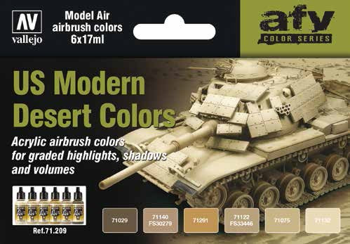 Vallejo 71209 17ml Bottle AFV US Modern Desert Model Air Paint Set (6 Colors)