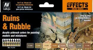 Vallejo 71214 17ml Bottle Ruins & Rubble Effects Model Air Paint Set (8 Colors)