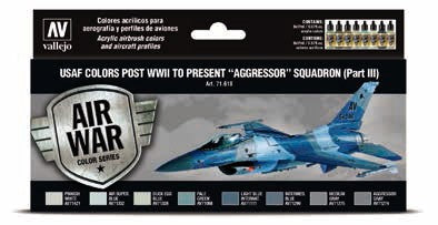 Vallejo 71618 17ml Bottle USAF Post WWII to Present Aggressor Squadron Part 3 Model Air War Paint Set (8 Colors) 