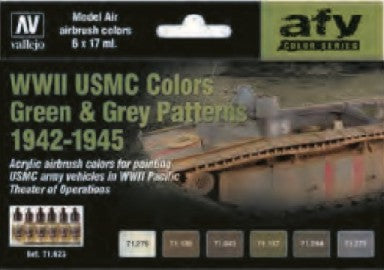 Vallejo 71623 17ml Bottle AFV WWII USMC Green & Grey Patterns 1942-1945 Model Air Paint Set (6 Colors)